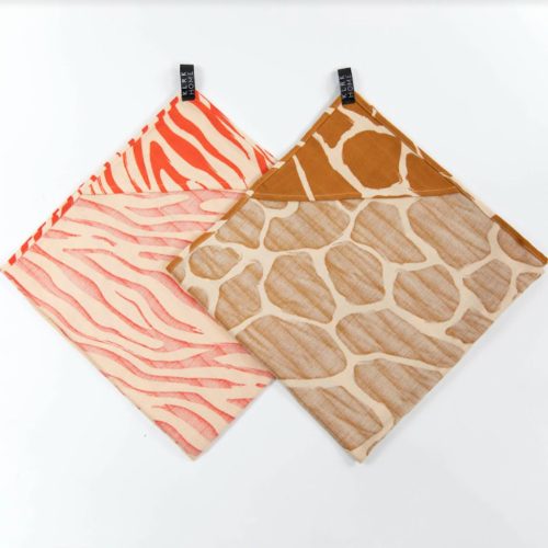 KLRK Home - muszlin anyagú, kapucnis törölközől - VADON Zebra & Zsiráf, 2 DB